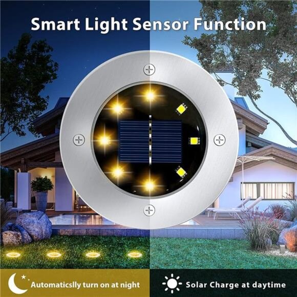 12Pack 8LED Solar Garden Lights Outdoor Waterproof Sidewalk Disk Bright InGround - Picture 3 of 7